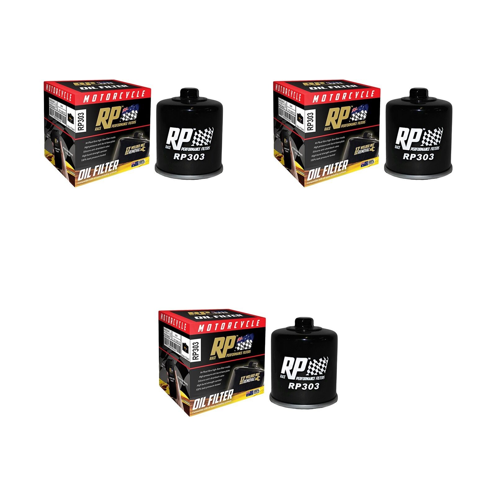 Merc 3 Pack RP Oil Filter for Kawasaki Ninja ZX-14R ABS/ZX1400F 2013-2015