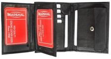 Black Men's European Cow Leather Hipster Trifold Bifold Wallet 3 ID,8 card Slots