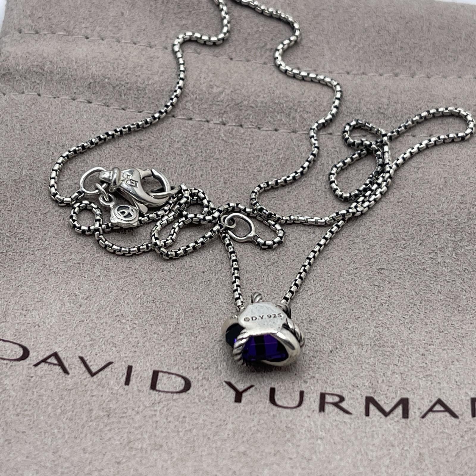 David Yurman Sterling Silver Cable Wrap Amethyst & Diamonds Necklace 16"-17"