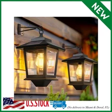 2 Pack Solar Wall Lanterns with Replaceable Bulb,Outdoor Hanging Lights with 4 S