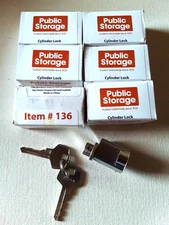 NEW 6  pcs. PUBLIC STORAGE CYLINDER LOCKS W/2 KEYS MODEL 136