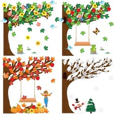 MALLMALL6 198Pcs Classroom Tree Bulletin Board Decor Seasonal Multi Color