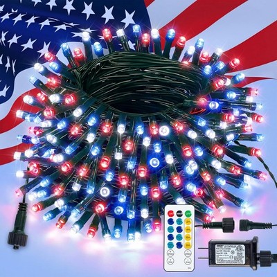 Red White and Blue String Lights, 33 FT 100 LED Connectable 4th of July