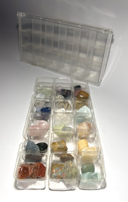 Mixed Gemstone Collection   Polished & Raw Crystals in Storage Box