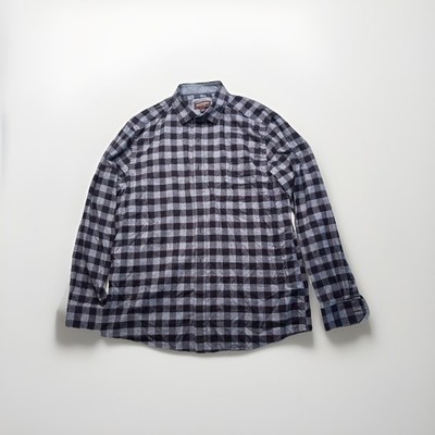 JOHNSON AND MURPHY Shirt Button Up Men Large Gray Purple Flip Cuff Cotton (306)