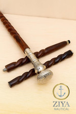 Victorian Brass Handle Walking Stick: Antique Style Wooden Cane, Gentleman Gift