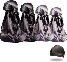 4PCS Silky Durags for Men Women 360 Waves Satin Wave Caps Hair Wrap Headwear