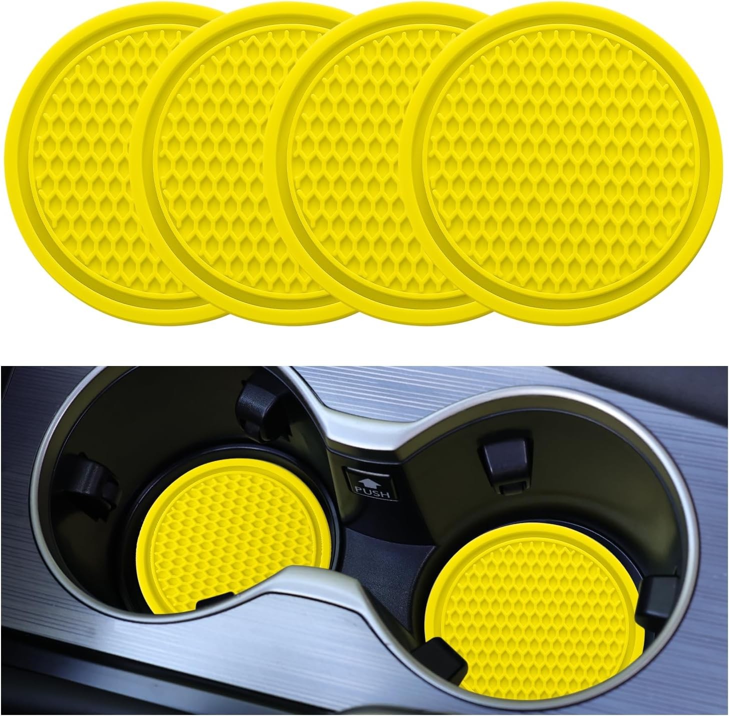 Car Cup Coasters 4PCS Universal Non-Slip Drink Holders Car Interior Yellow