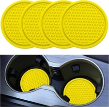 Car Cup Coasters 4PCS Universal Non-Slip Drink Holders Car Interior Yellow