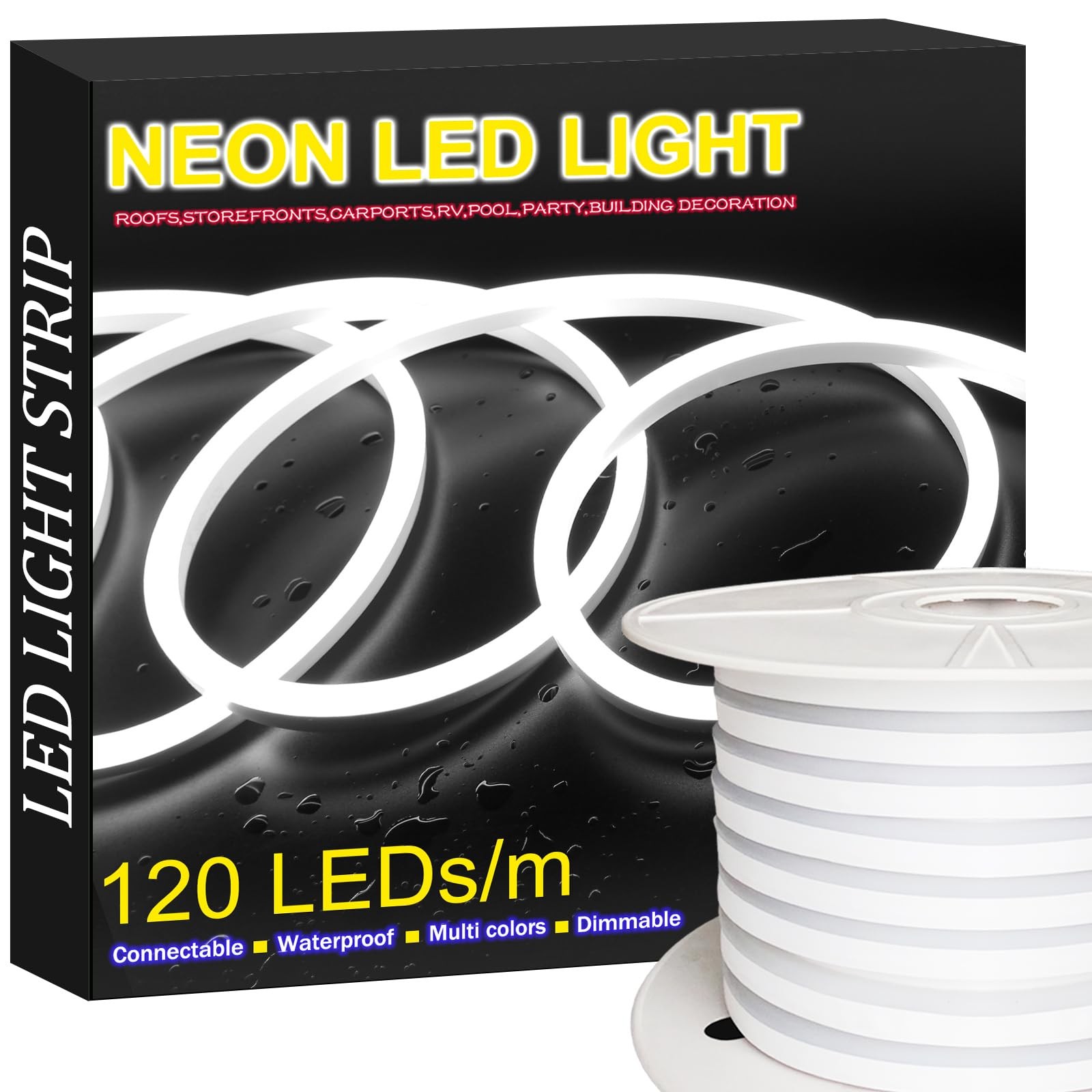 164Ft Waterproof LED Neon Rope Lights Outdoor Cool White 120LEDs/M Flexible