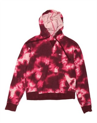 Champion Damen Hoodie Pullover UK 10 Small Burgund Batik Baumwolle AZ04