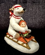 Vintage Pierre Le Bear and Me 'The New Sled' Porcelain Figurine By Beth Barton