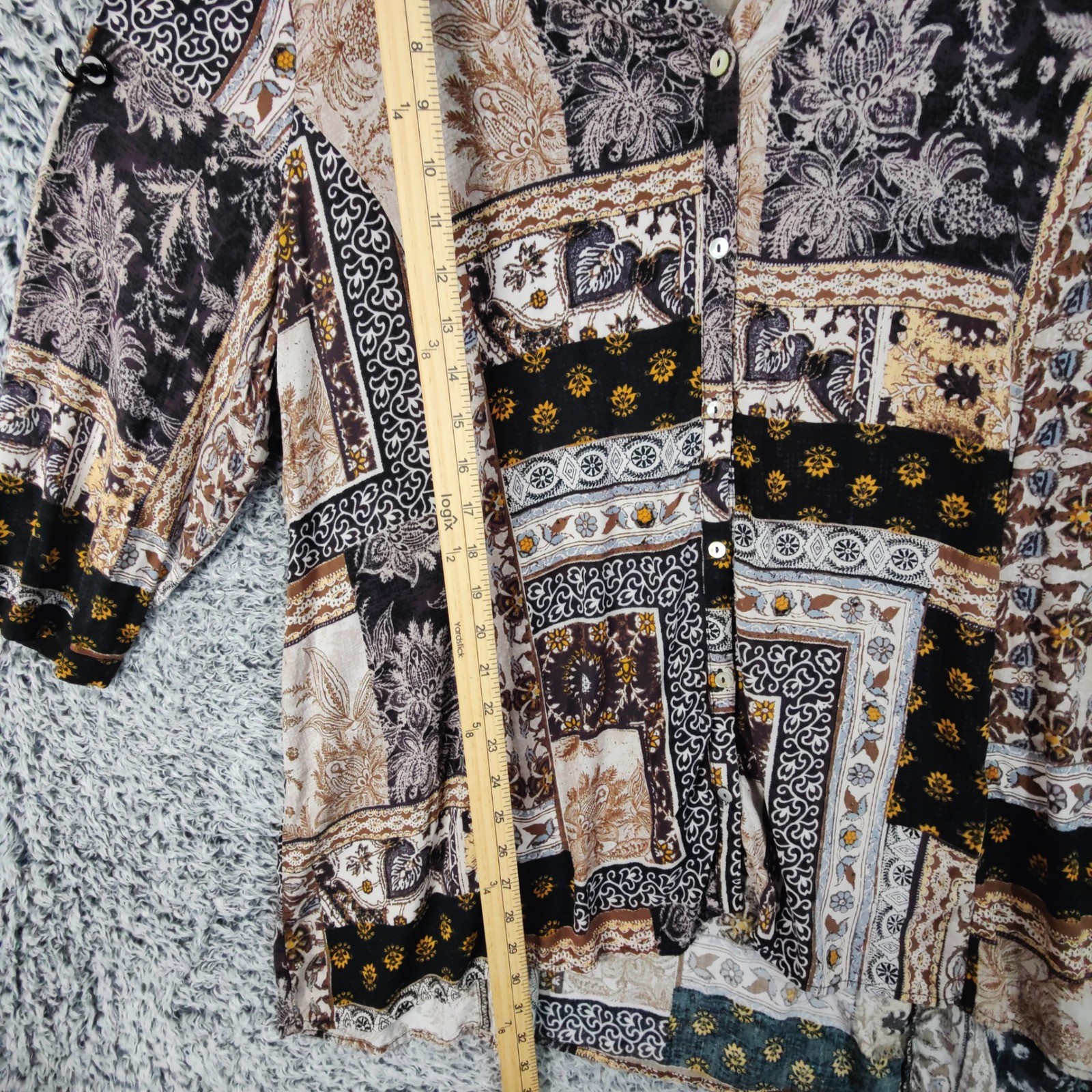 Susan Graver Patchwork Button Up Tunic Blouse Top… - image 3