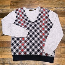 Ben Sherman V Neck Sweater Mens Large Gray Check Cotton