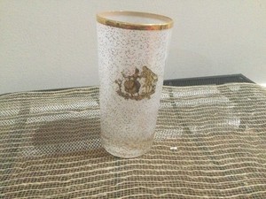 Vintage Mid Century Highball Glass White Spatter gold courting couple design 5.5