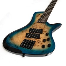 Fanned Fret 5 String Electric Bass Guitar Blue Burl Burst Top Pro Bass Guitar