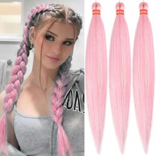 Pink Pre Stretched Braiding Hair Glitter 30 Inch Box Braid Hair Extensions Sh...