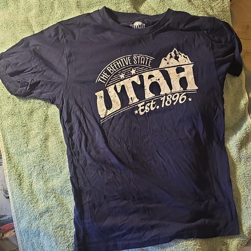 HOME Fire Utah Beehive State Est. 1896 navy t-shirt mens S preshrunk
