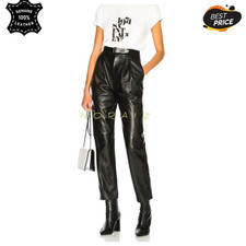 Women s Black Lambskin Leather Pants High Waist Slim Fit Designer Style Trouser