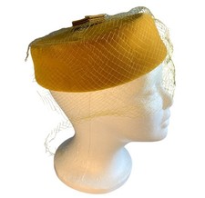 Ladies Gold Velvet Hat with Netting Vintage 22"