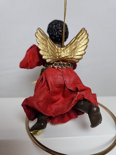 Vtg 1992 CLOTHTIQUE Black Angel Christmas Ornament African American Angel 5" - Picture 5 of 8