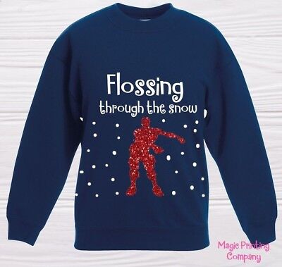 Boys Kids CHRISTMAS JUMPER FLOSSING AROUND TREE Sweatshirt Girls outfit Gift