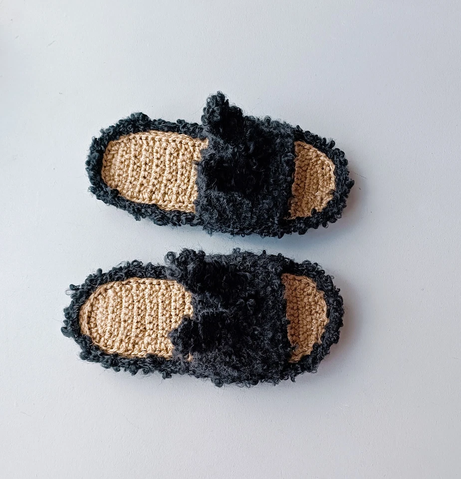 Black Bunny slippers new size 8.5 hemp handmade shoes non-slip sole - Image 3 of 4