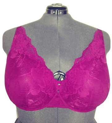 Torrid 46DDD XO Push up Plunge Pink Floral Lace Bra Straight Back UW New 46 DDD