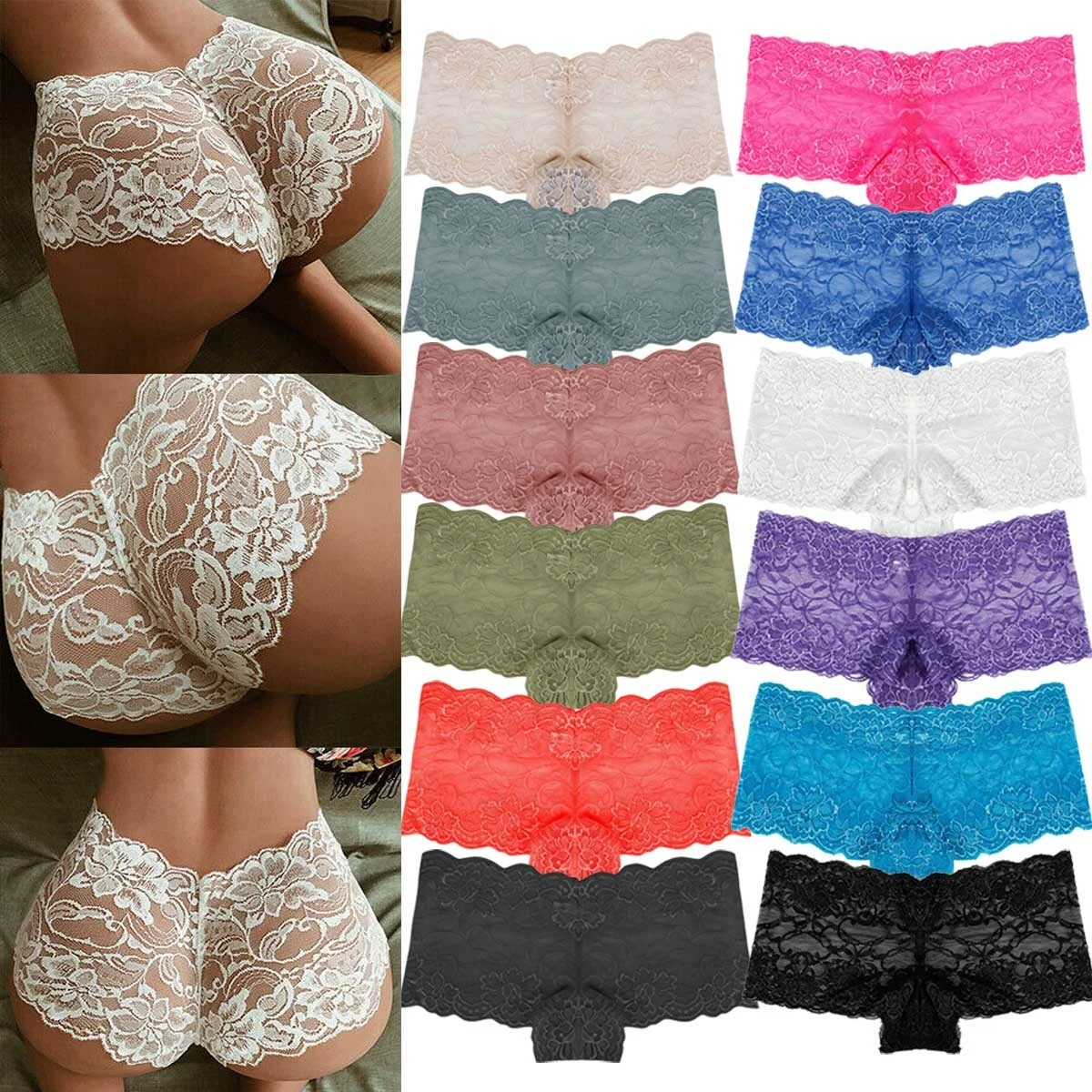 12 Pack Womens Lace Boyshorts Bikini Panties Sexy Boy Shorts Lingerie  Underwear