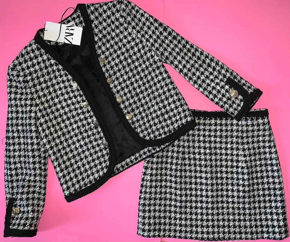 Zara tweed cheap black jacket
