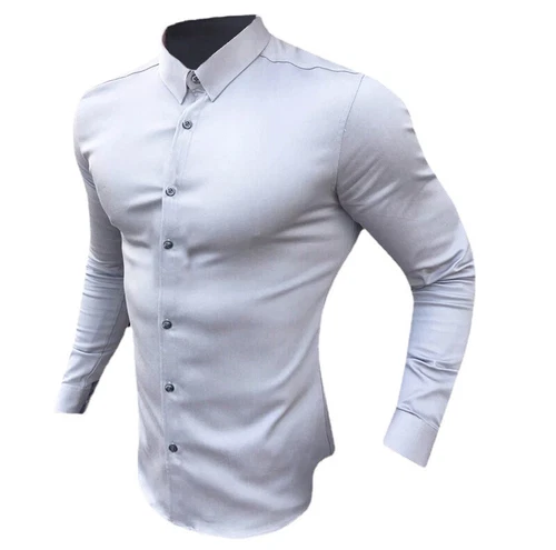 Men's Long Sleeve Super Slim Fit Plain Casual Shirt Business Dress Shirt Men - Bild 12 von 25