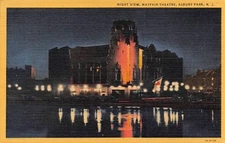 1940's Mayfair Theater Night View  Asbury Park,NJ Vintage Linen Postcard 