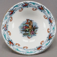 British Hand Colored Italia Green Transferware Neoclassical Wash Basin 1860-1880