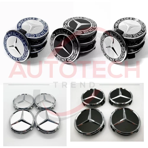 Set of 4  Center Caps Hubcaps for MercedesBenz AMG Black/Dark Blue/Silver Wreath
