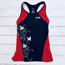 TYR Womens Competitor Triathalon Top Moisture Wick Back Pocket Red Black M