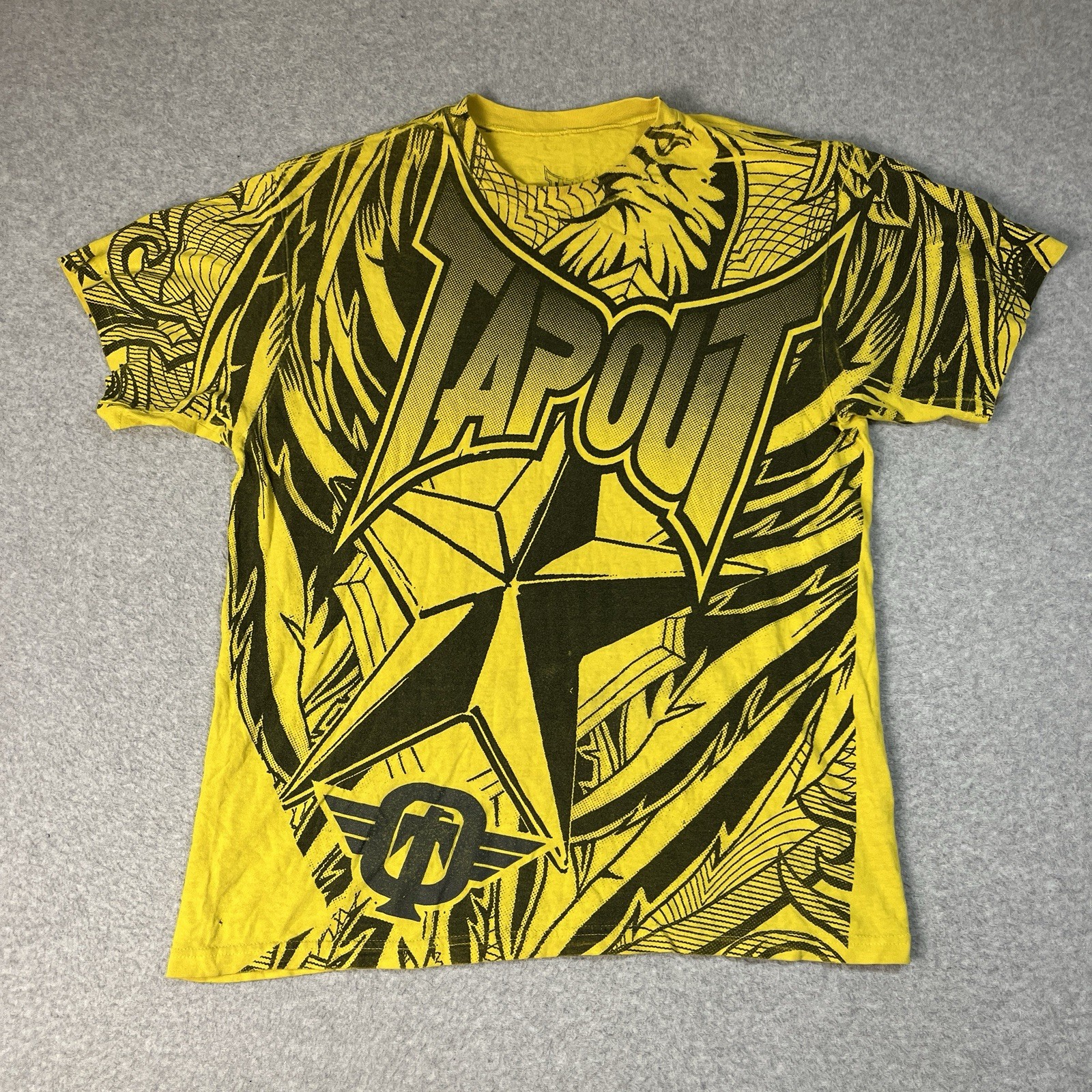 Tapout T Shirt Mens Large Yellow AOP Y2K MMA Short Sleeve Crewneck Graphic