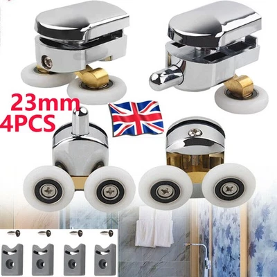 FINE-TOPGOODS 4X Twin Shower Screen Door ROLLERS/Runners/Wheels Top & Bottom 23mm Replacement