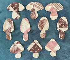10 PRIMITIVE ANTIQUE CUTTER QUILT MCM MUSHROOMS!! FOLK ART!! BROWN DBL PINK