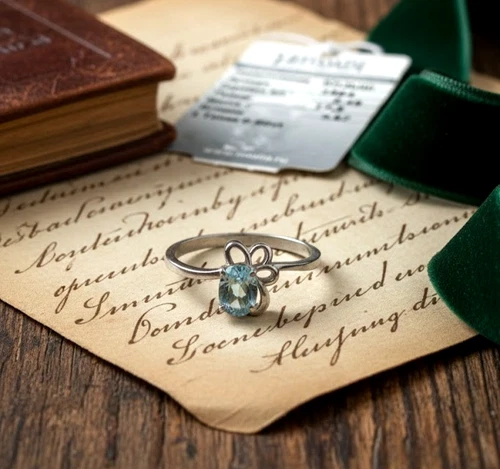 soviet women ring Silver 925 vintage Natural Blue Topaz Butterfly Design - 8US