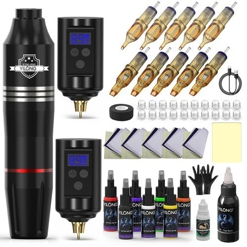 Premium Wireless Tattoo Kit 1500mAh LCD Power Supply Mixed Needles Color Ink - product listing photo