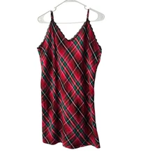 Victoria's Secret Women Plaid Flannel Lace Trim Cami Slip Dress XL Extra Large