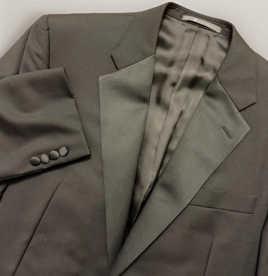 Hickey Freeman Loro Piana Tuxedo 44L Black 1-Button Suit Jacket & Pleated Pants - Image 2 of 4
