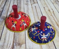 Vintage Noisemaker Tin Bell Litho Toy New Years Party Favors Red Blue Lot Of 2