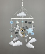 Bear baby mobile boy Felt crib mobile Teddy theme nursery decor Baby boy gift