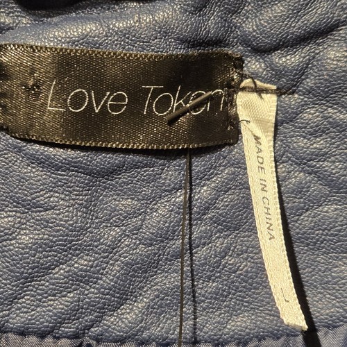 Giacca stile moto Love Token ecopelle vegan blu borchie morbide taglia L nuova - Foto 6 di 8