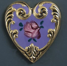 HEART SHAPED, HAND-PAINTED METAL BUTTON WITH FLORAL DESIGN