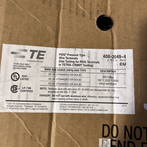 FULL REEL of TE Connectivity 408-2049-4 PIDG Pressure Type Wire Terminals YELLOW - Picture 9 of 10