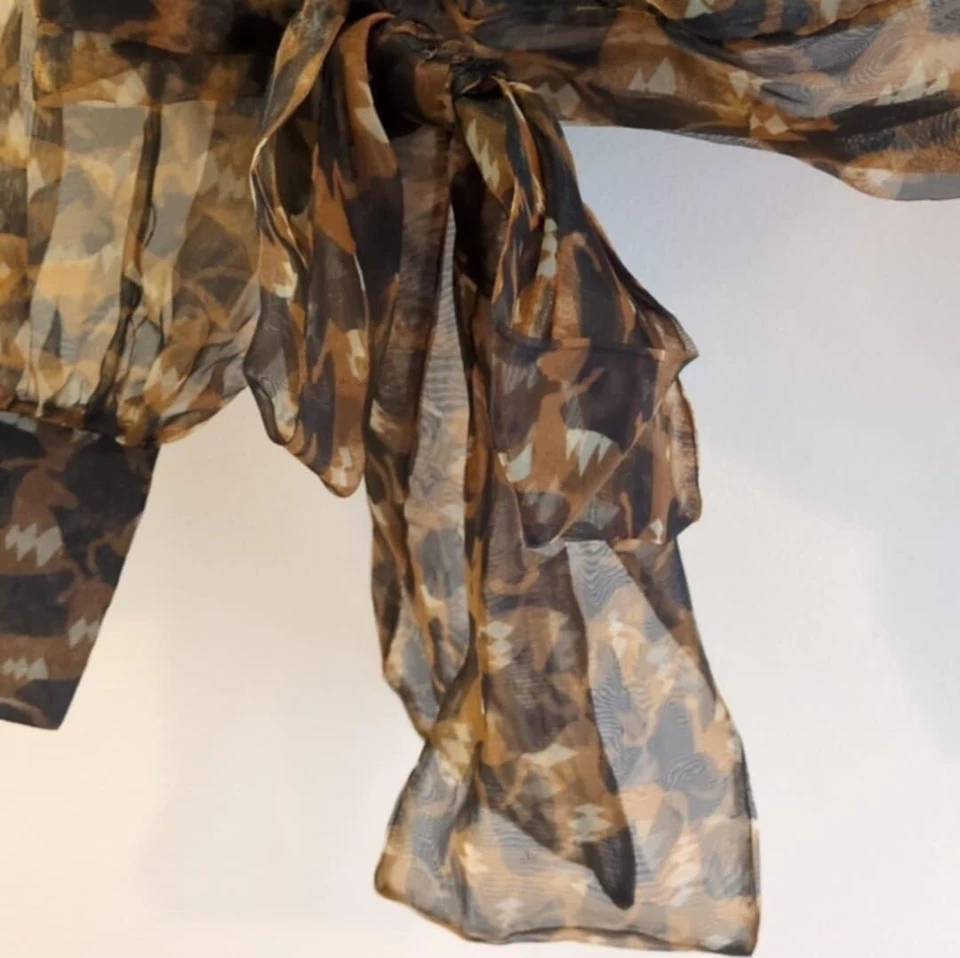 Blusa Zara Organza Semi Transparente Talla Pequeña Lazo Pirata Gasa Envoltura Salir Terrosa Foto 2 de 4