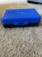 Vintage 90s Spacemaker Pencil Case Box 8x5 Blue & Black Opaque Made in USA