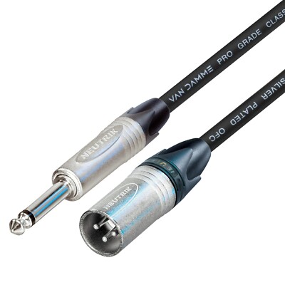 Mono Klinke 1/4'' auf Stecker XLR Klinke Neutrik Stecker Leitung 2m Van Damme Pro schwarz Kabel